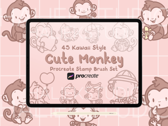 45 Cute Monkey Procreate Stamp Brushes for Kawaii Design