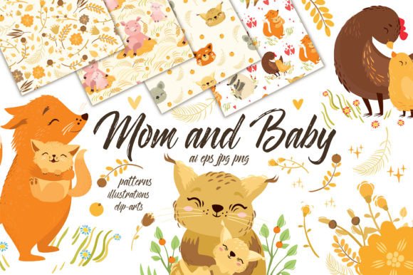 Cute Animals. Baby and Mom