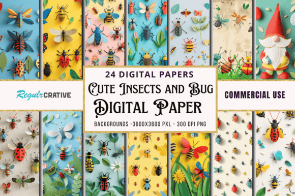 Cute Insects and Bug Digital Paper