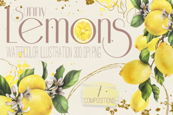 Lemons Sunny Watercolor Clipart