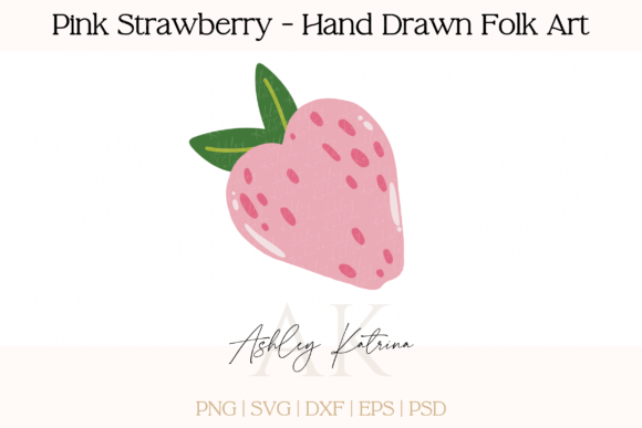 Pink Strawberry - Hand Drawn Folk Art