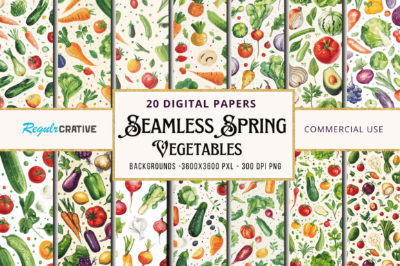 Seamless Spring Vegetables Bundle PNG