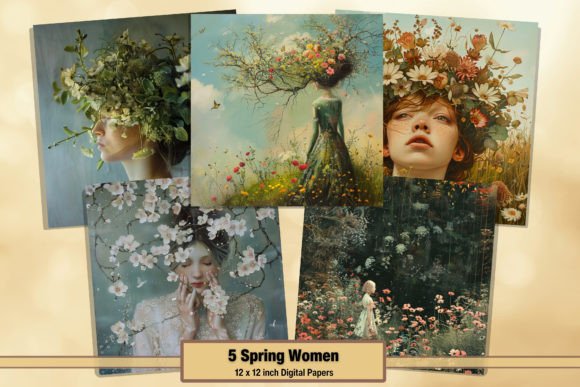 Spring Floral Lady Digital Paper Pack 13: Elevate Your Creative Projects with Elegance