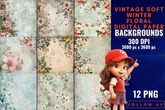 Vintage Soft Winter Floral Digital Paper