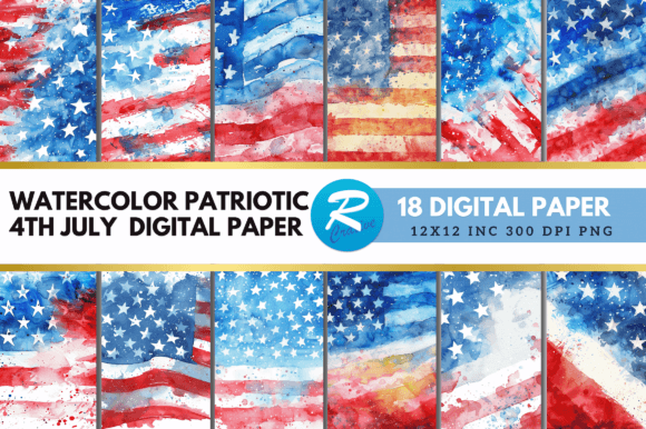 Watercolor 4th of July Digital Papers