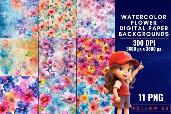 Watercolor Flower Digital Paper