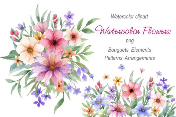 Watercolor Garden Flowers. Png Clipart