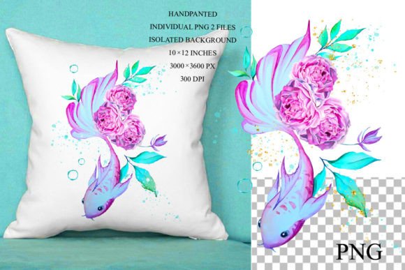 Watercolor Hand Drawn Fish Sublimation Art